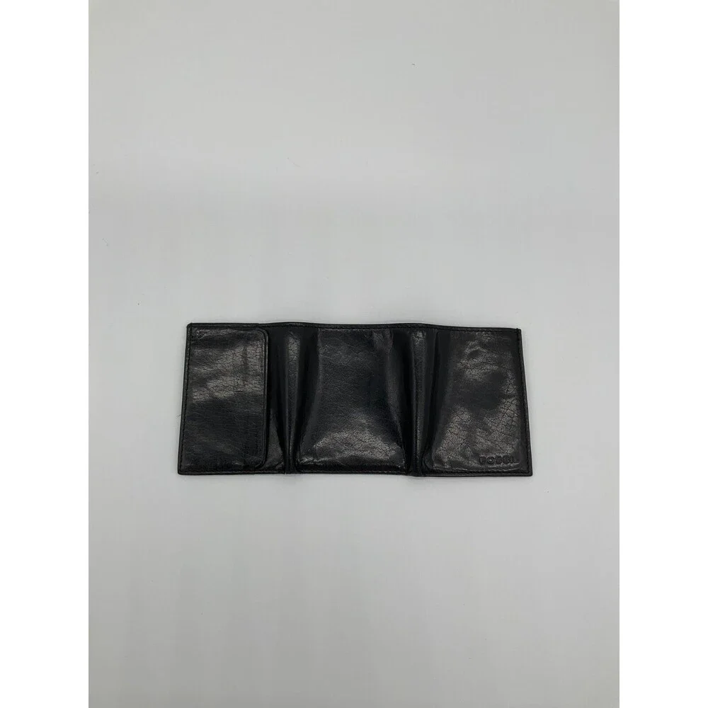 Fossil Wallet Black Genuine Leather Trifold‎ ID & Card Slots